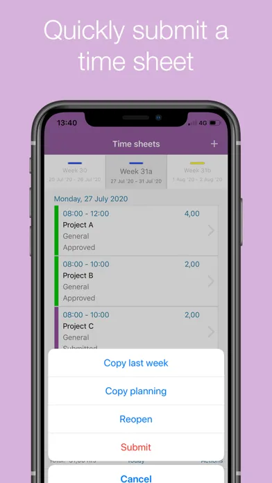 Capturas de tela do Timewax Planning & Time sheet