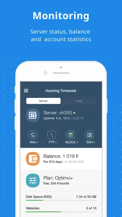 Captures d'écran de Timeweb Web Hosting