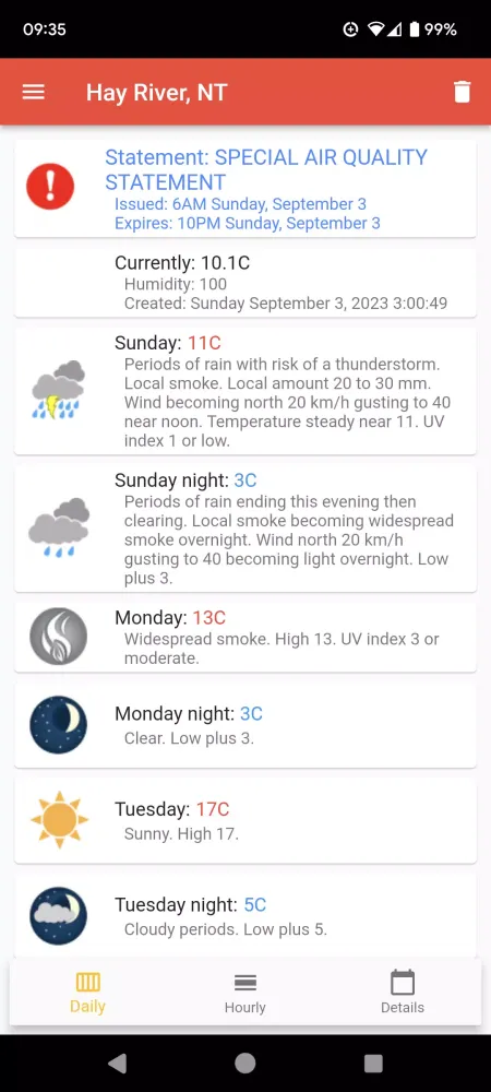 Tangkapan skrin Canadian Weather