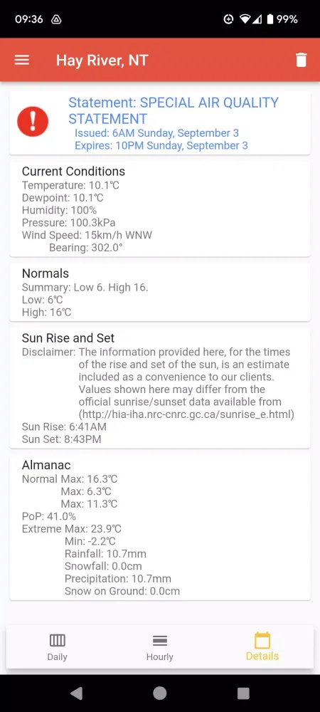 Tangkapan skrin Canadian Weather