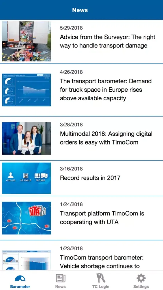 Zrzuty ekranu TIMOCOM Transport barometer