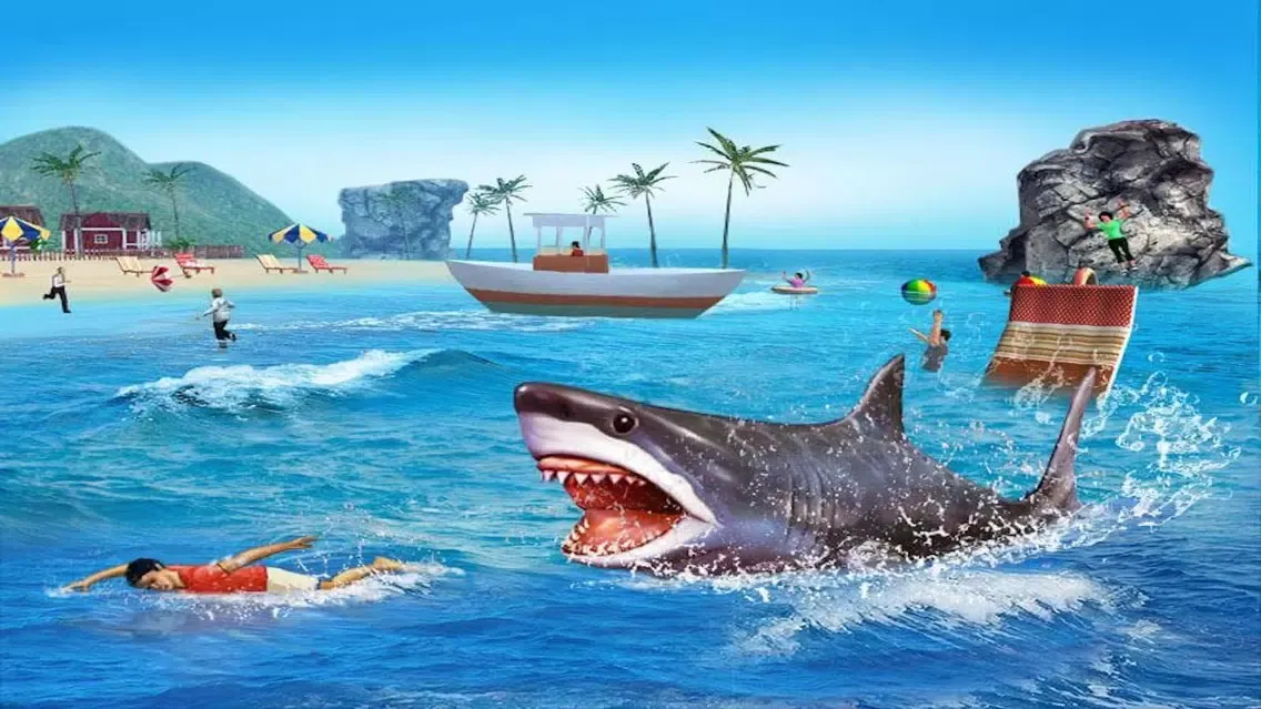 Angry Shark 3D. Attack Of Hungy Great White Terror on The Beach Screenshots