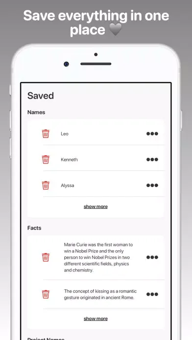 Tangkapan skrin Factorem name & fact generator
