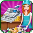 Supermarket Cash Register Girl & Grocery Shop Supermarket Cash Register Girl & Grocery Shop