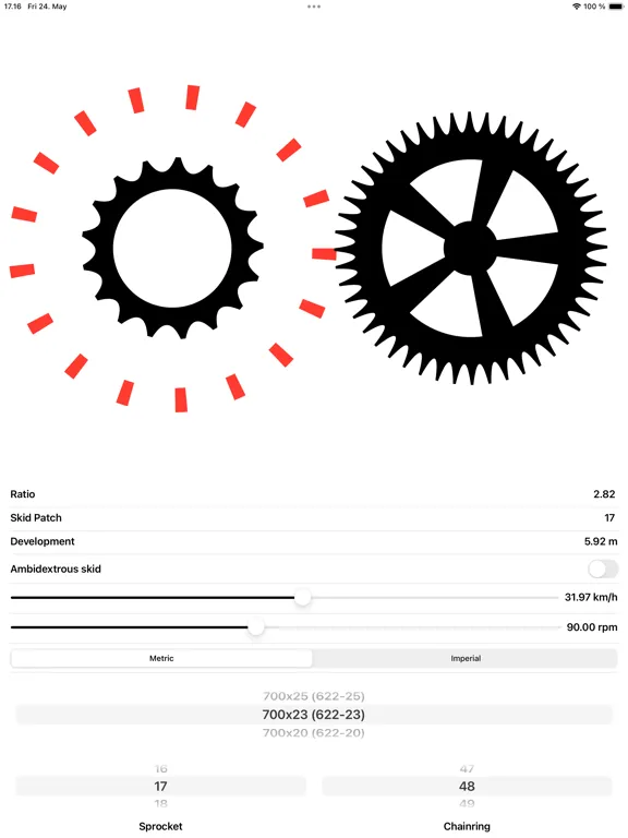 Tangkapan layar FixedGearCalc iPad 