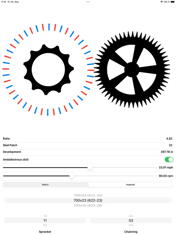 Tangkapan layar FixedGearCalc iPad 