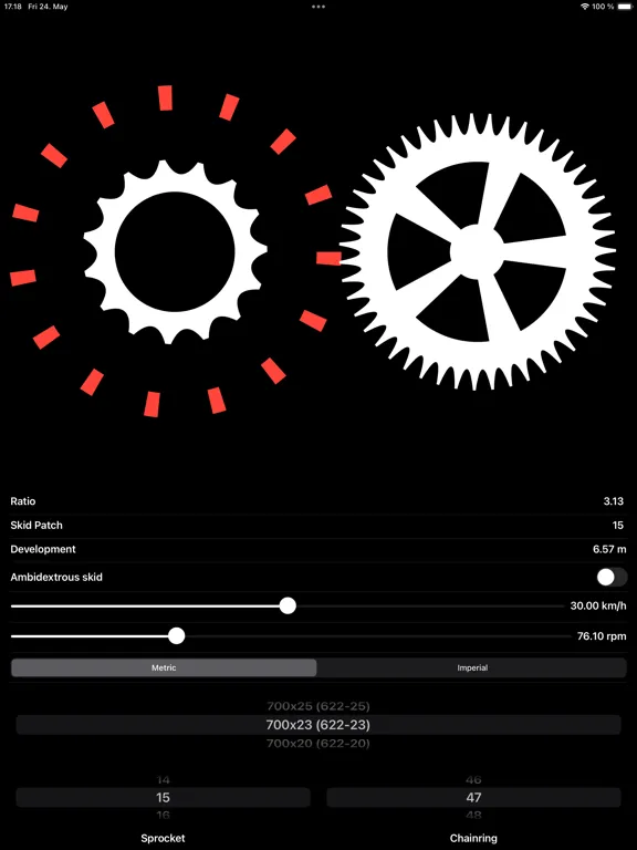 Tangkapan layar FixedGearCalc iPad 