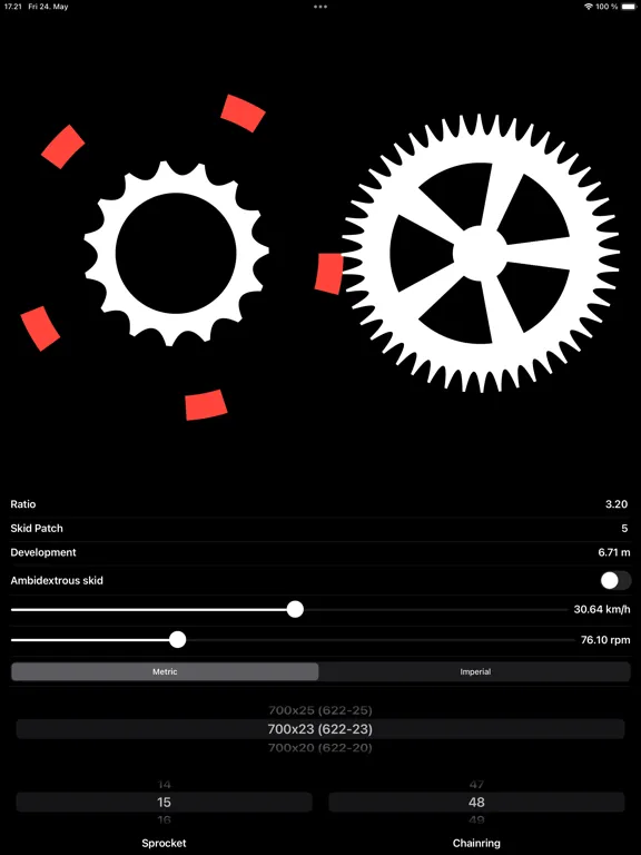 Tangkapan layar FixedGearCalc iPad 