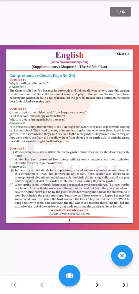 Ảnh chụp màn hình của Class 8 English Guide 2024-25