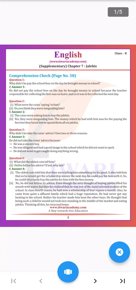 Ảnh chụp màn hình của Class 8 English Guide 2024-25