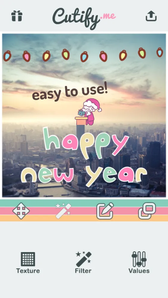 ภาพหน้าจอของ Cutify Me - Kawaii Photo Decoration with Dress Up Stickers Cute Face Masks Lovely Bokeh Light Effects and Vintage Filters