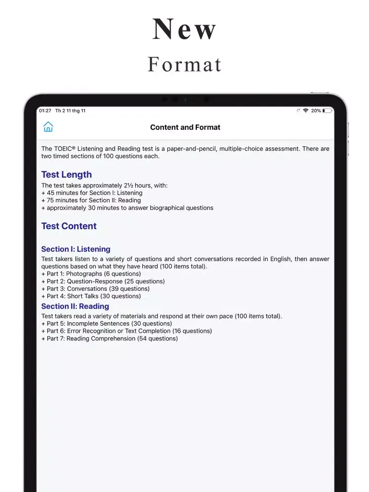 Ảnh chụp màn hình của New Practice Test for TOEIC® iPad 