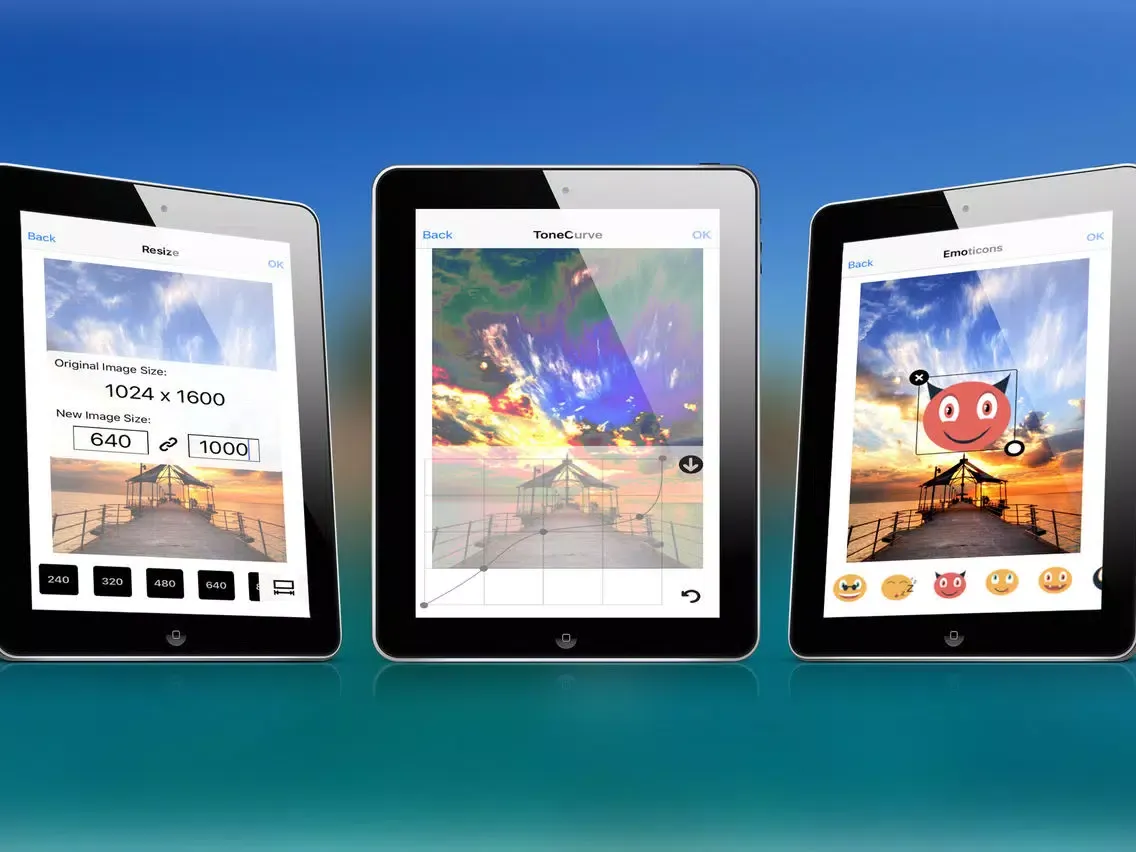 Photo Editor Pro : Change shape, size and color of your image and add sticker, effect to share or save it. iPad  Screenshots