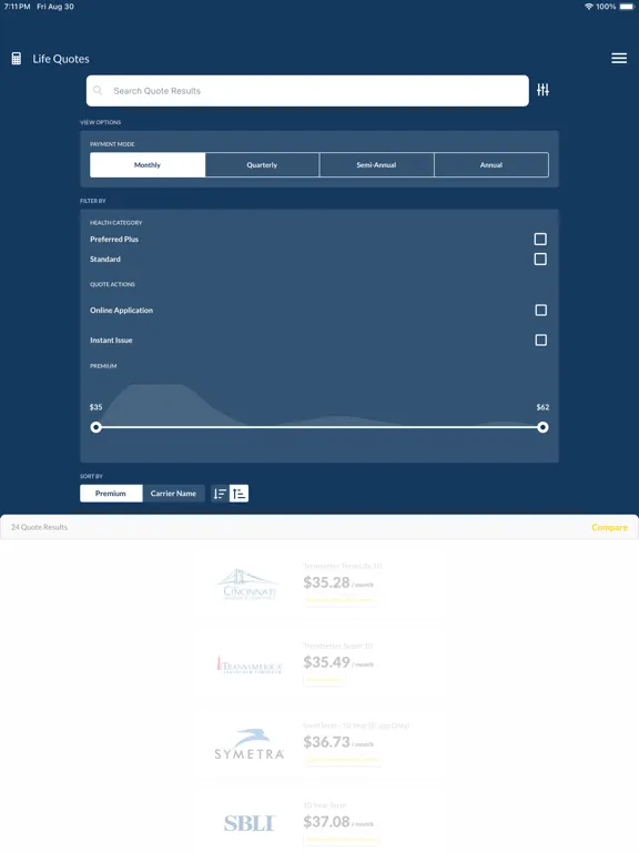 Capturas de tela do TKO Financial Network Quoter iPad 