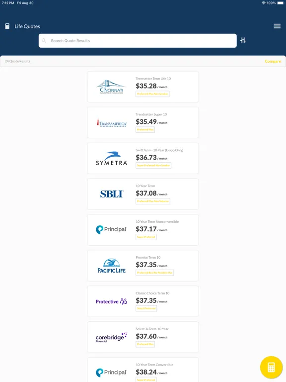 Capturas de tela do TKO Financial Network Quoter iPad 