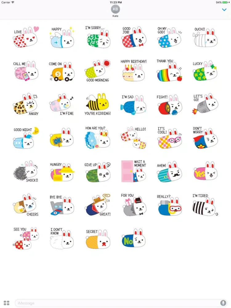 Скриншоты Lovely Bunny Wearing Custome English Sticker iPad 