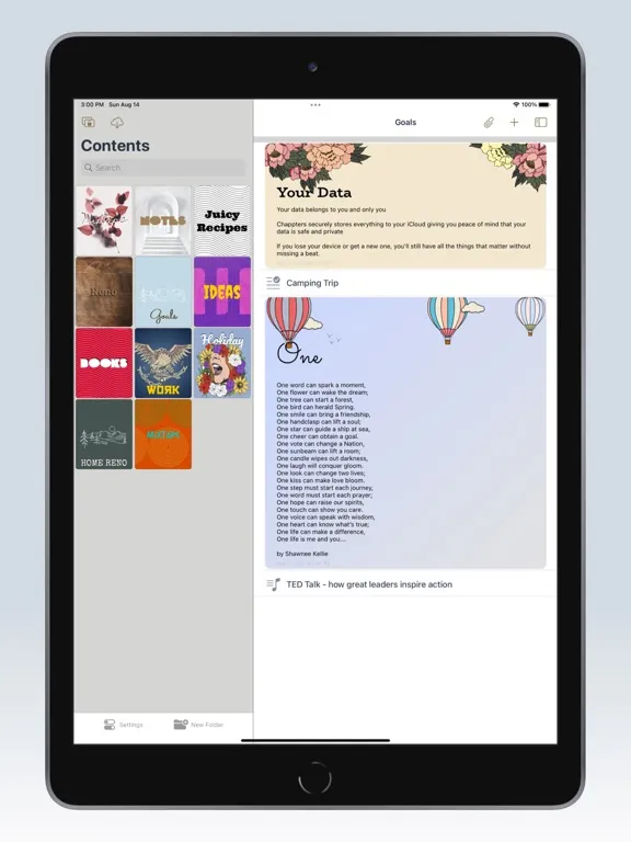 Tangkapan skrin Chappters - Notes iPad 