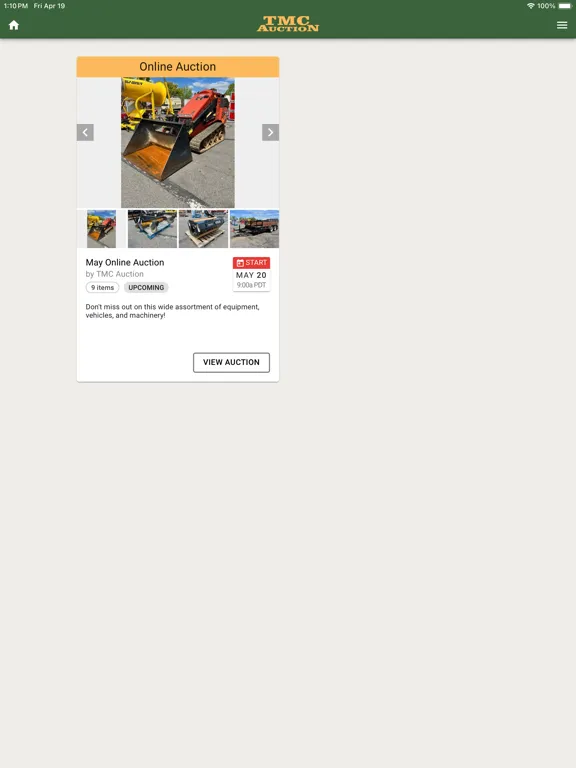 Tangkapan layar TMC Auction iPad 
