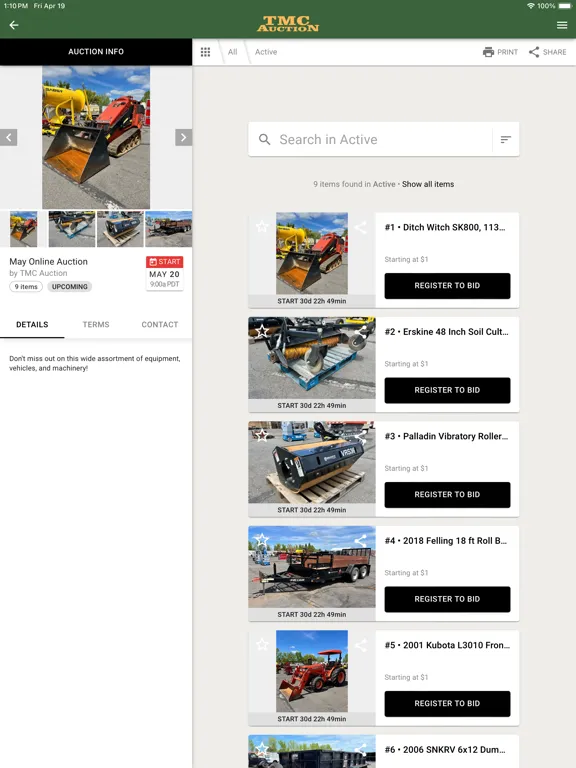 Tangkapan layar TMC Auction iPad 