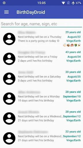 Birthdays - BirthDayDroid Screenshots