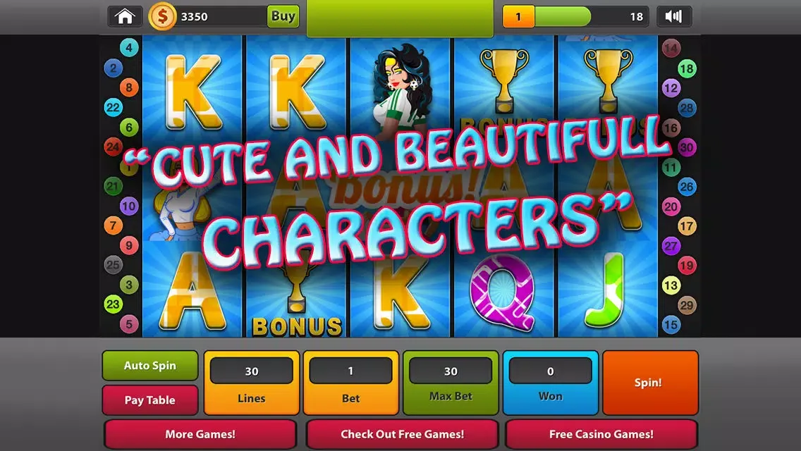 Tangkapan skrin "Cheer Girls Slots of Fun: Supreme Ultra Bonanza 5 reel Slot Machine with Incredible Layout Wins"