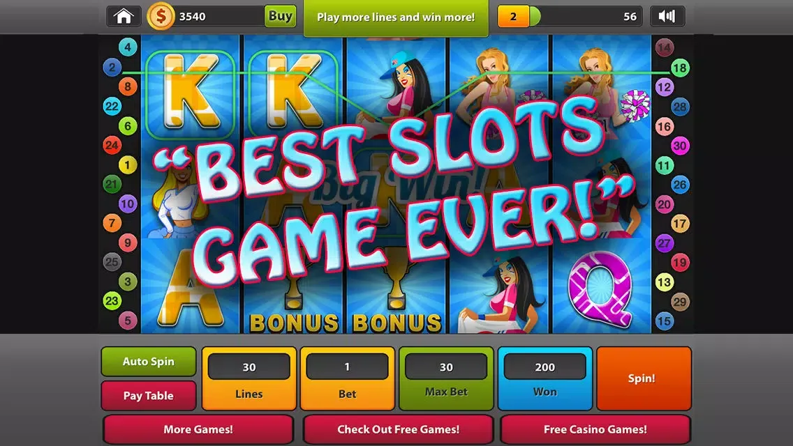 Tangkapan skrin "Cheer Girls Slots of Fun: Supreme Ultra Bonanza 5 reel Slot Machine with Incredible Layout Wins"