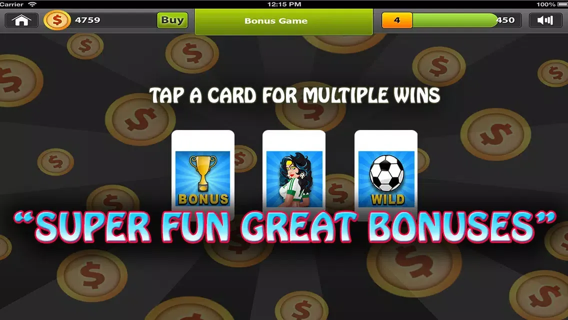 Tangkapan skrin "Cheer Girls Slots of Fun: Supreme Ultra Bonanza 5 reel Slot Machine with Incredible Layout Wins"