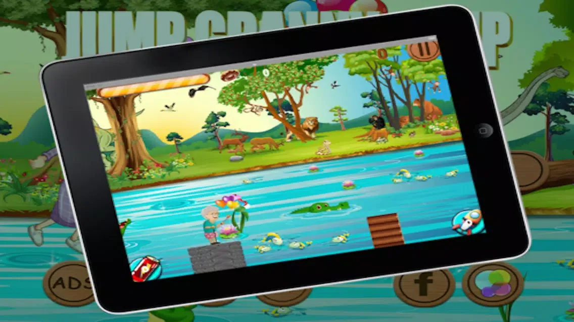 Tangkapan skrin Help Grandma Jump Through the River to Escape from the Crocodiles