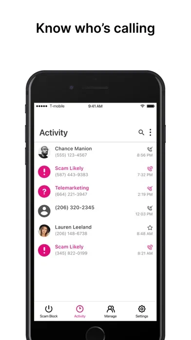 ภาพหน้าจอของ T-Mobile Scam Shield