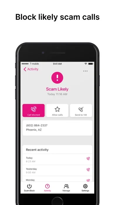 ภาพหน้าจอของ T-Mobile Scam Shield