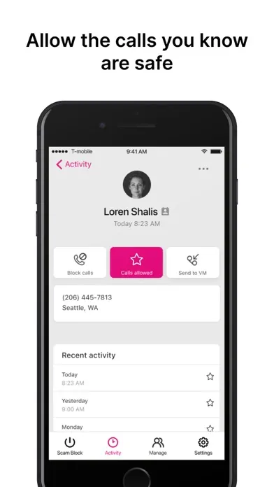 ภาพหน้าจอของ T-Mobile Scam Shield