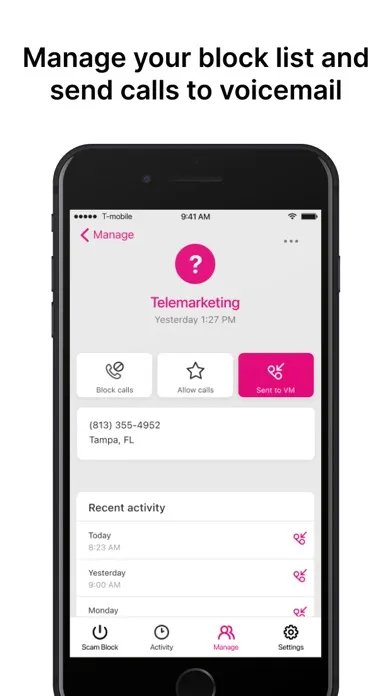 ภาพหน้าจอของ T-Mobile Scam Shield