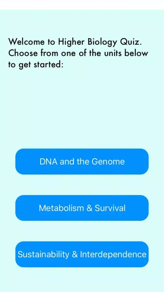 Ảnh chụp màn hình của Higher Biology Quiz