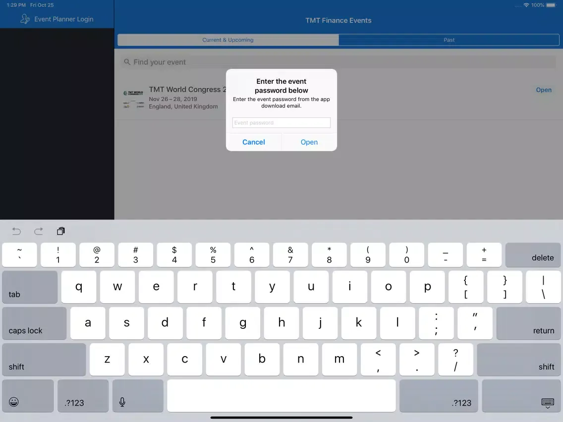 Ảnh chụp màn hình của TMT Finance Events iPad 