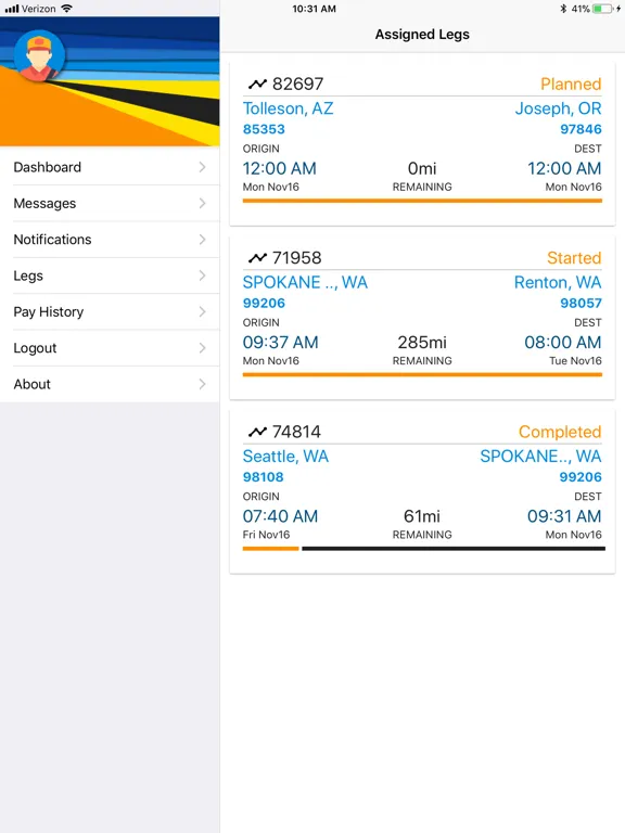 Ảnh chụp màn hình của TMW.Suite Go Driver iPad 