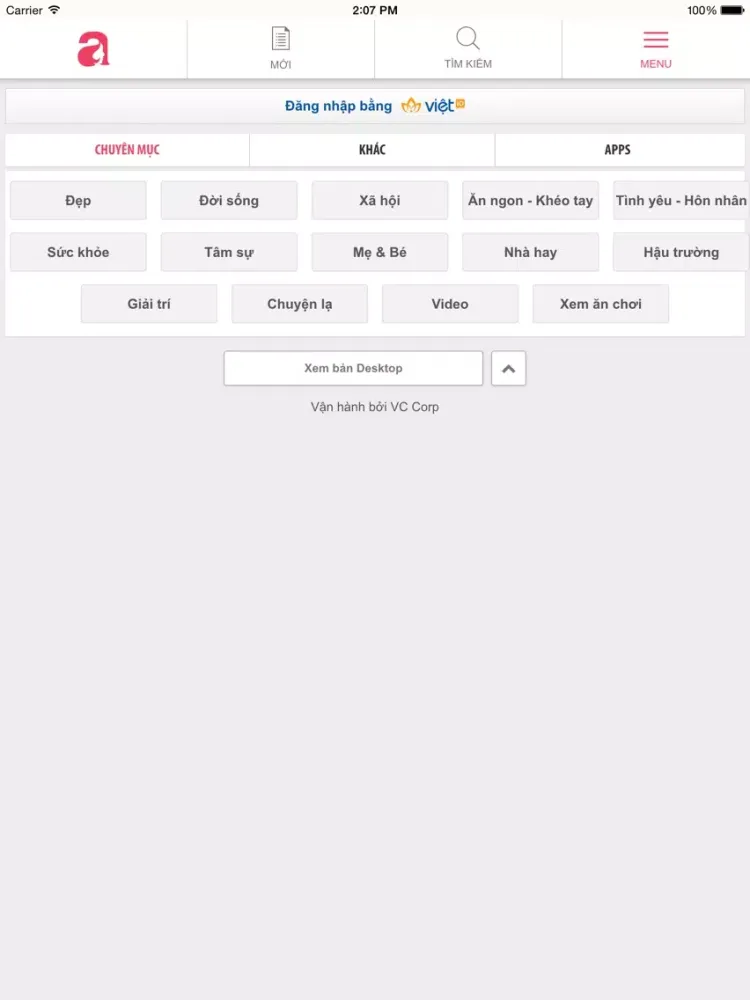 Tangkapan layar aFamily - Tin nhanh iPad 