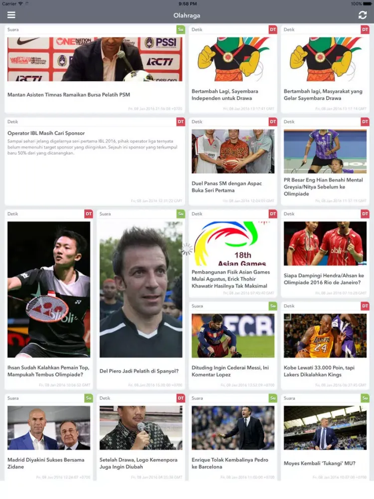 Tangkapan layar Berita Olahraga iPad 