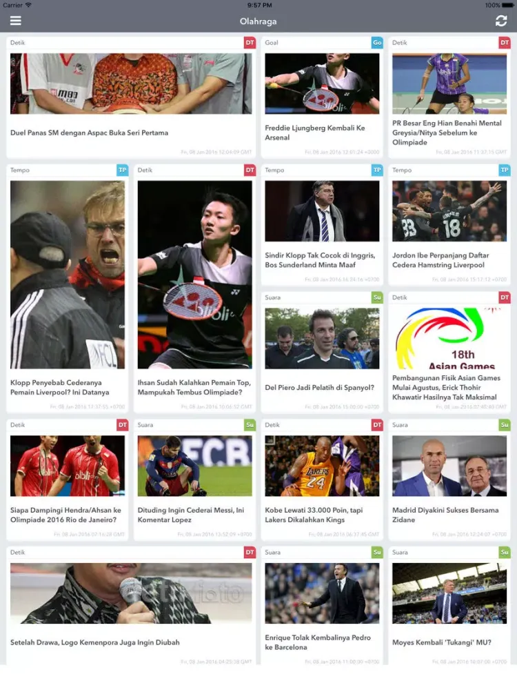 Tangkapan layar Berita Olahraga iPad 