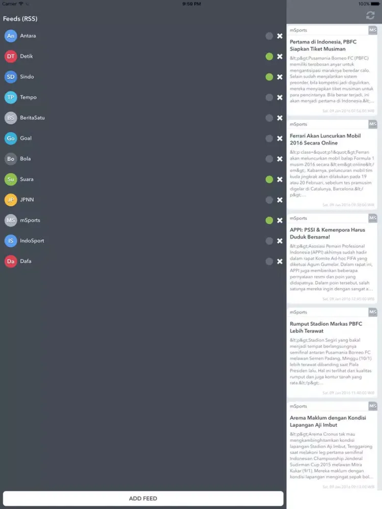 Tangkapan layar Berita Olahraga iPad 