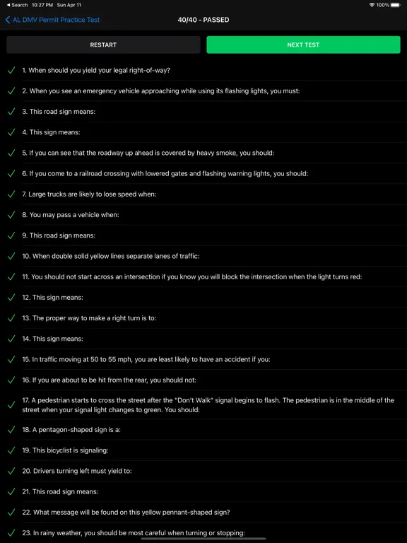 Tangkapan layar DMV Permit Practice Test ゜ iPad 