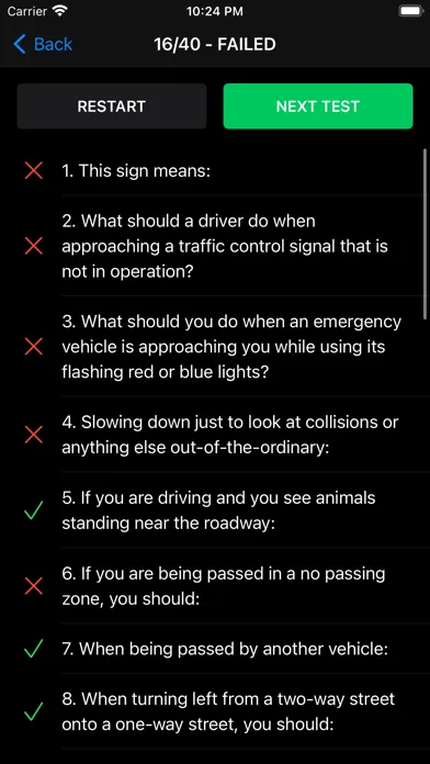 Tangkapan layar DMV Permit Practice Test ゜