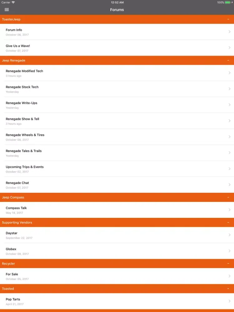 Capturas de tela do ToasterJeep : Renegade Forum iPad 