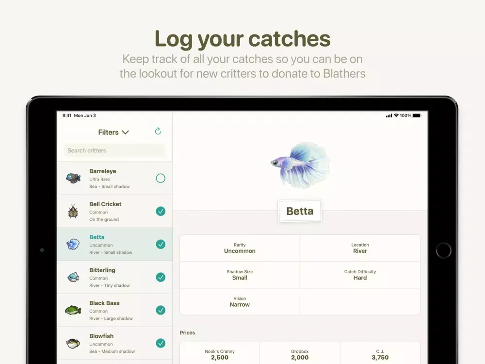 Tangkapan skrin CritterDex iPad 