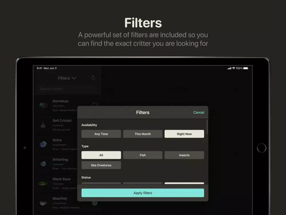 Tangkapan skrin CritterDex iPad 