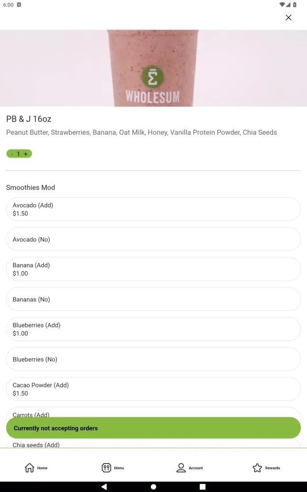 Capturas de pantalla de Wholesum Juice Bar App