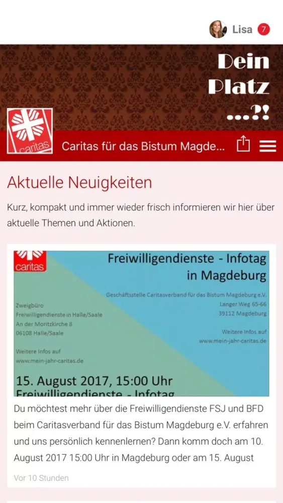 Screenshot di Caritas Freiwilligendienste MD