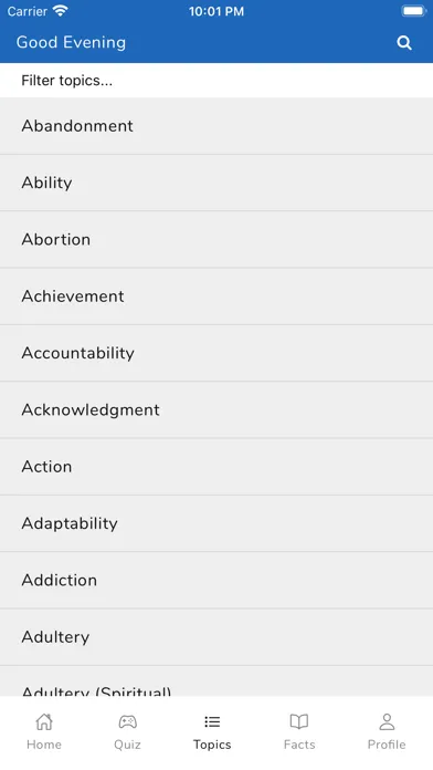 Bible Topics and Quiz Screenshots
