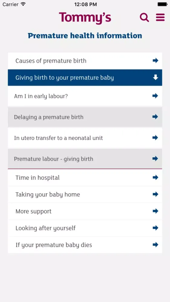 Capturas de pantalla de Tommy's - My premature baby