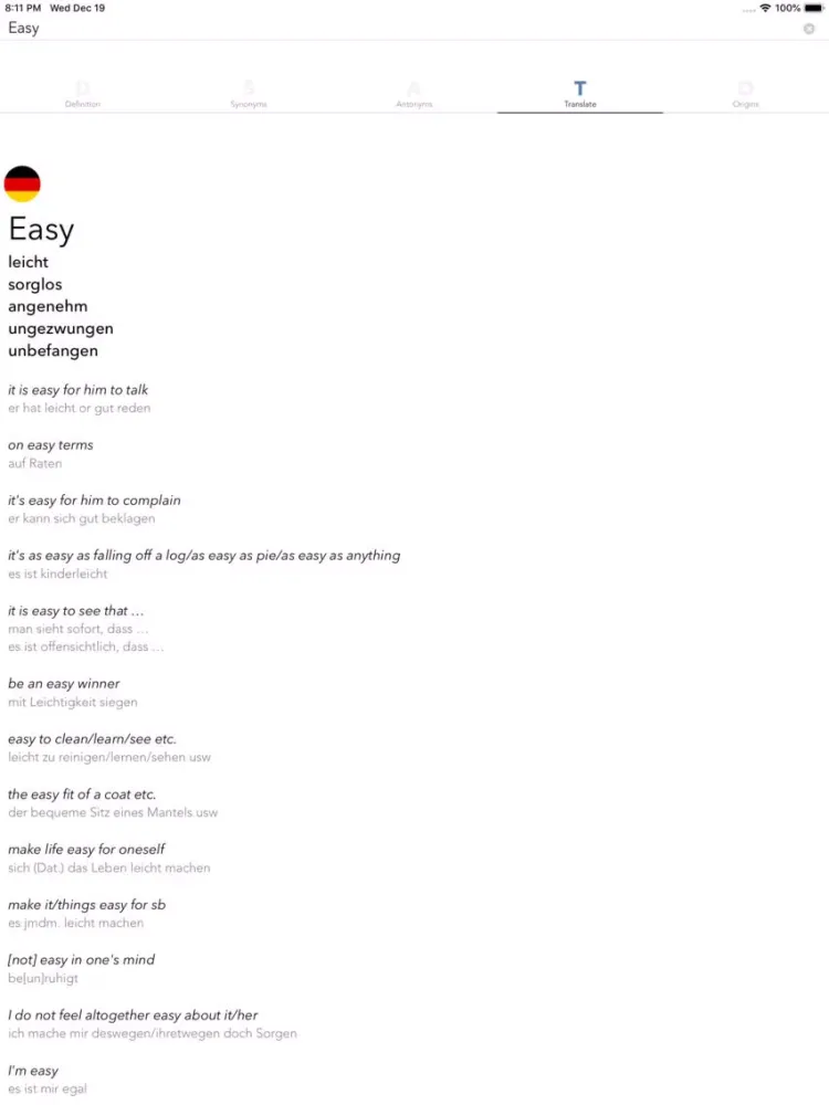 Capturas de tela do Easy Dictionary German iPad 