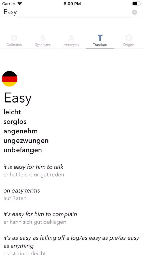 Capturas de tela do Easy Dictionary German
